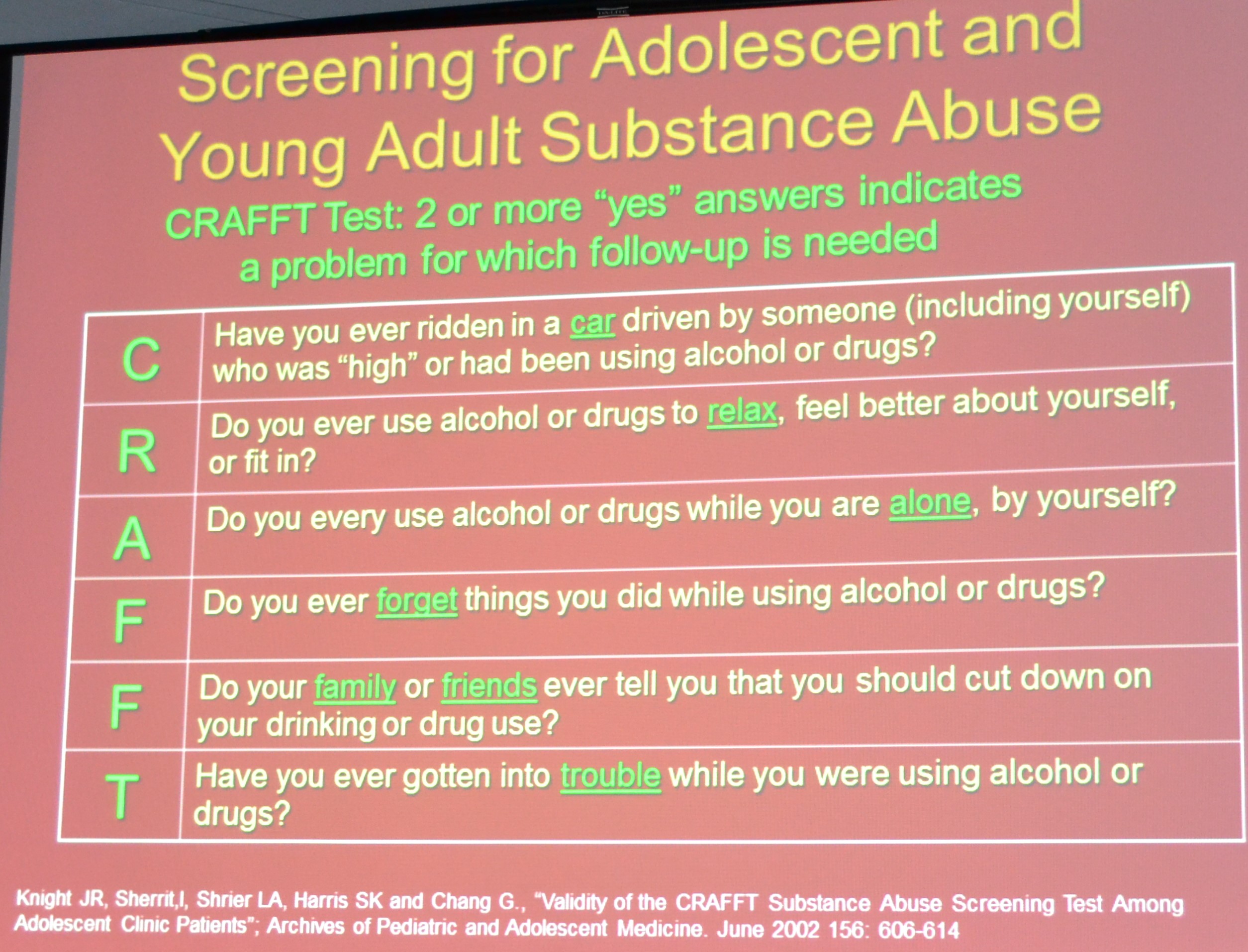 screaning for adolscence and young adults for drug abuse